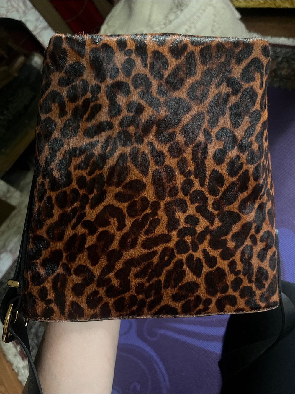 Madewell the essential mini bucket tote in leopard print dark carob multi - Picture 7 of 16